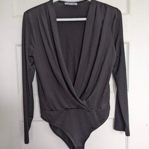 Zara Black Deep V long-sleeve bodysuit
